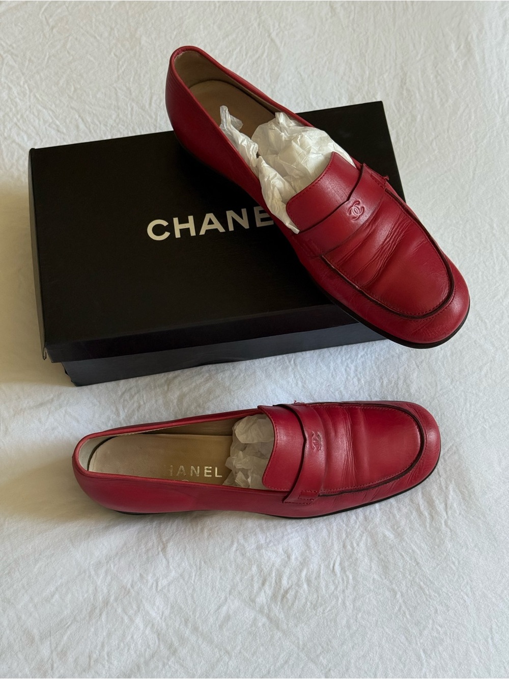 CHANEL Archive Rare Red Leather Penny Loafers, 2001 collection
